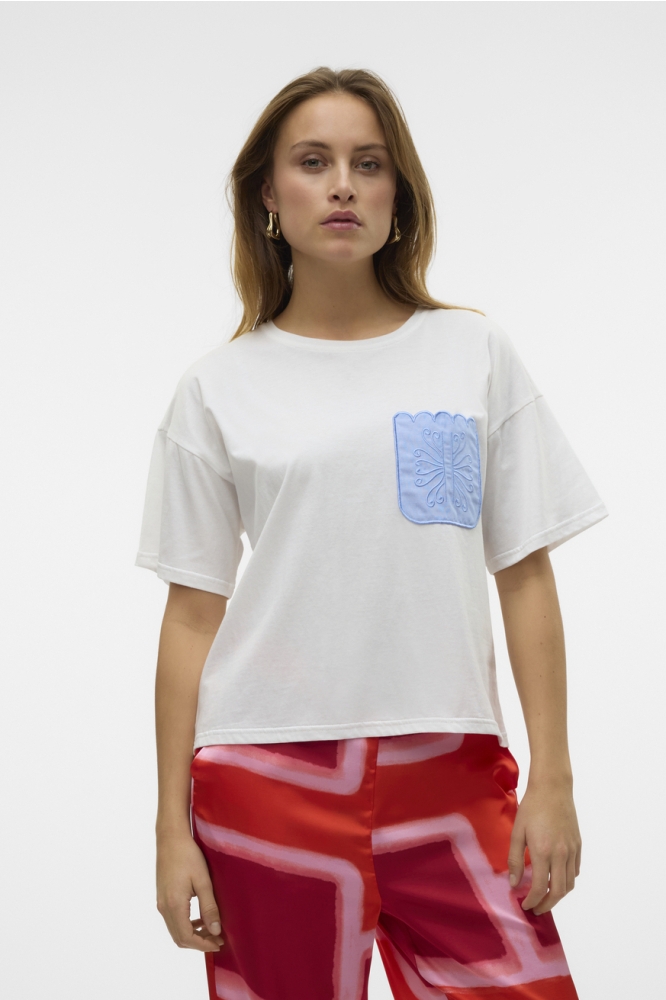 VMDAMBRA S/S O-NECK T-SHIRT JRS BTQ 10330122 Snow White/CHAMBRE PO